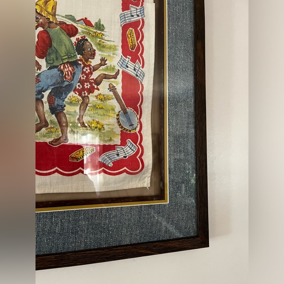 VINTAGE Collectable. Cloth print. Children playing music and dancing in a field. - Picture 3 of 5